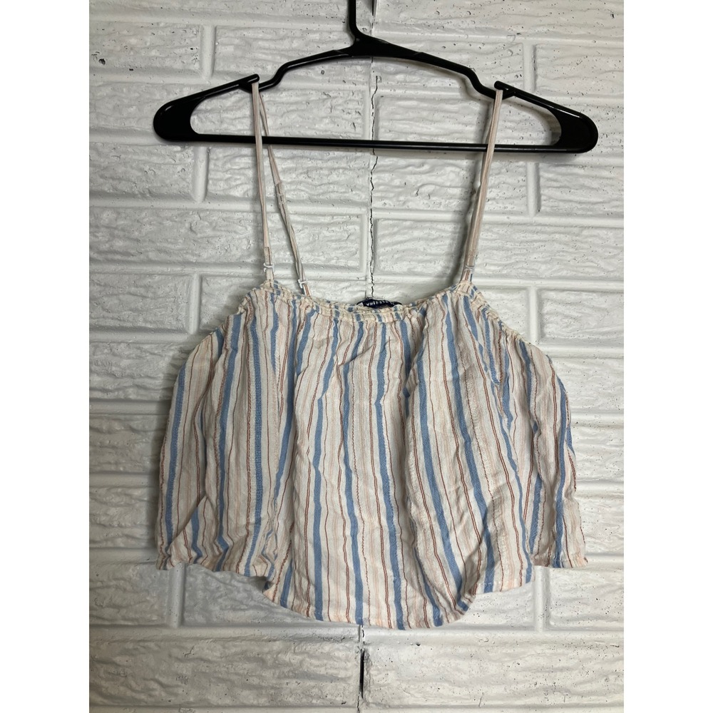 American Eagle Cami Crop Top Womens S Blue Tan‎ Excellent Striped Smocked Back